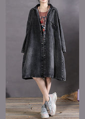 DIY Charcoal grey Peter Pan Collar Button denim Coats