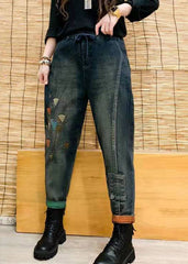 Pantalones vaqueros de algodón con bolsillos y cordón ajustable con cintura elástica y bloques de color para otoño