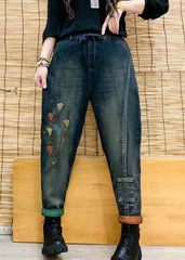 Pantalones vaqueros de algodón con bolsillos y cordón ajustable con cintura elástica y bloques de color para otoño