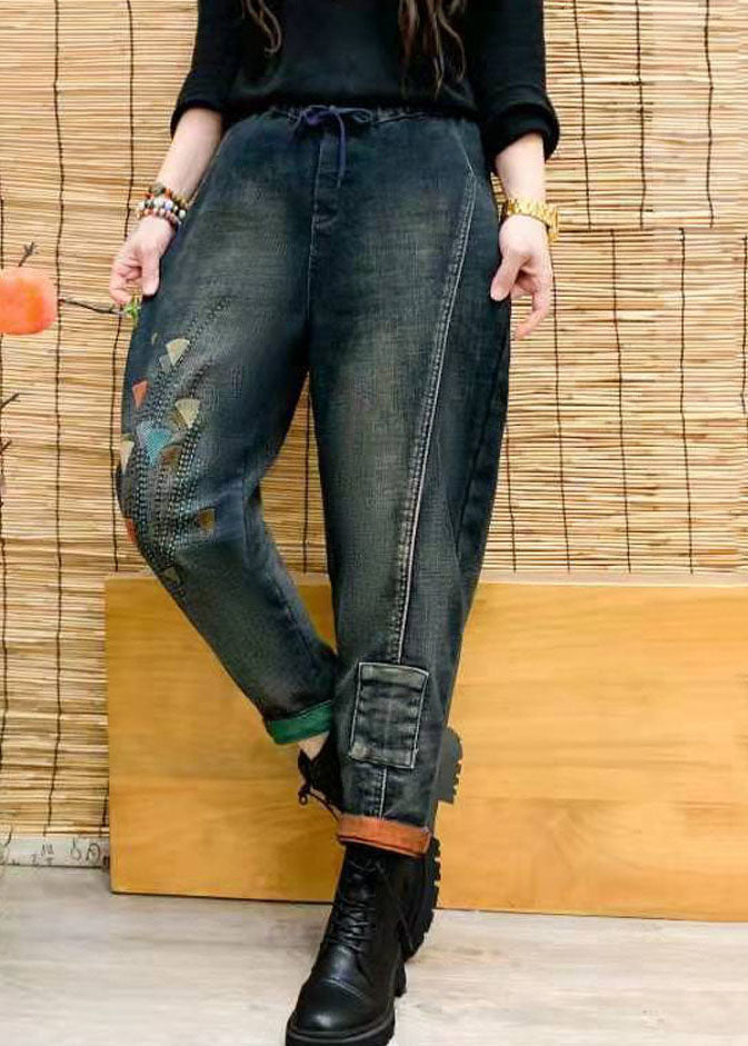 Pantalones vaqueros de algodón con bolsillos y cordón ajustable con cintura elástica y bloques de color para otoño