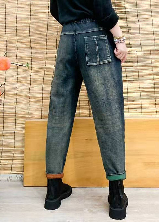 Pantalones vaqueros de algodón con bolsillos y cordón ajustable con cintura elástica y bloques de color para otoño