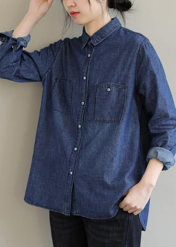 DIY Lapel Pockets Clothes For Pattern Denim Blue Shirt