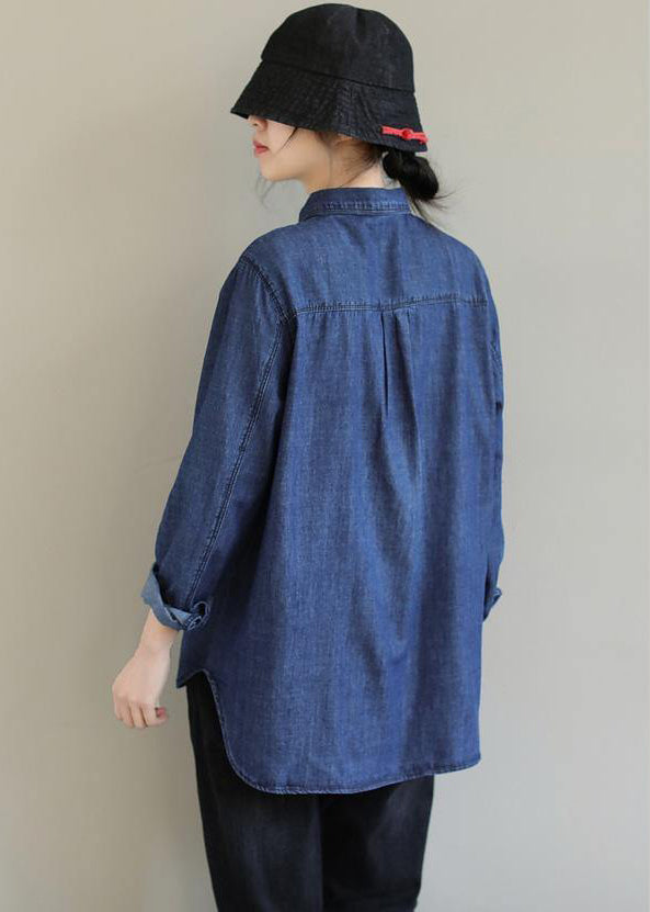 DIY Lapel Pockets Clothes For Pattern Denim Blue Shirt