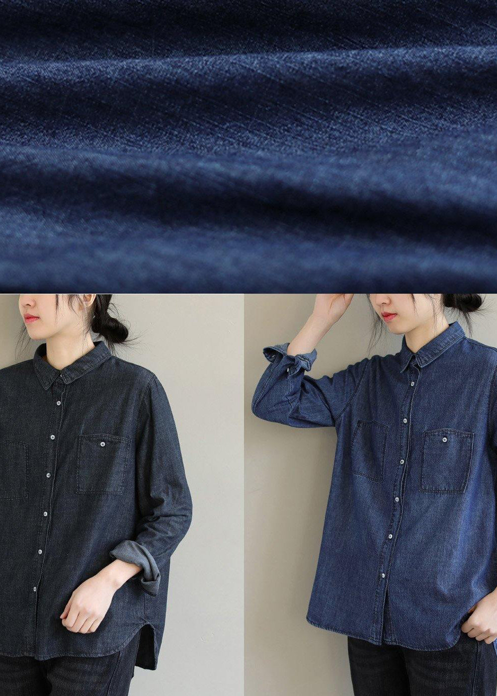 DIY Lapel Pockets Clothes For Pattern Denim Blue Shirt