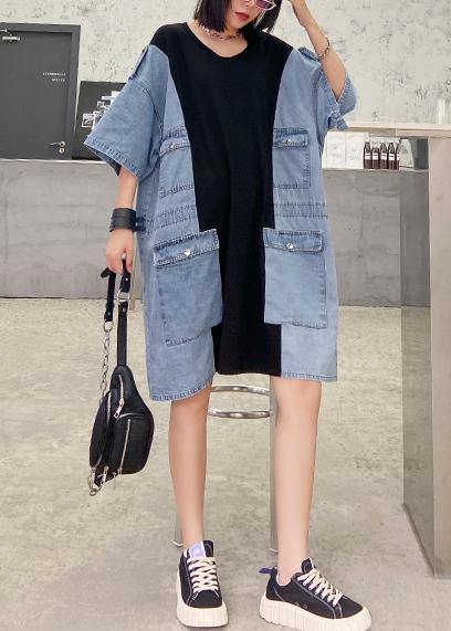 DIY o neck tunics for black patchwork denim blue Dresses