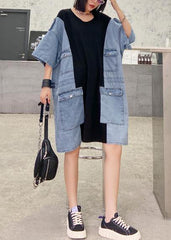 DIY o neck tunics for black patchwork denim blue Dresses