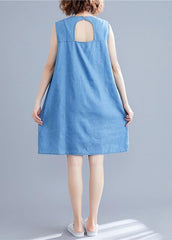 DIY sleeveless embroidery Cotton clothes Work denim blue Dresses