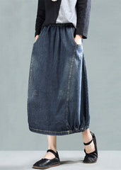 Dark Blue Patchwork Denim A Line Skirt Wrinkled