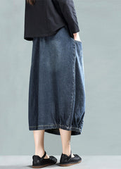 Dark Blue Patchwork Denim A Line Skirt Wrinkled