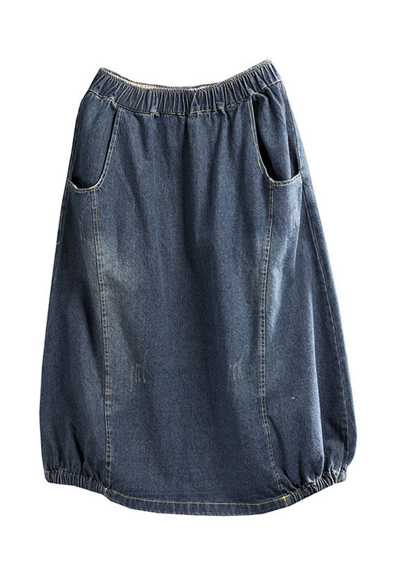 Dark Blue Patchwork Denim A Line Skirt Wrinkled