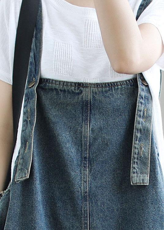 Dark Blue Retro Loose Wide Leg Crop Denim Romper