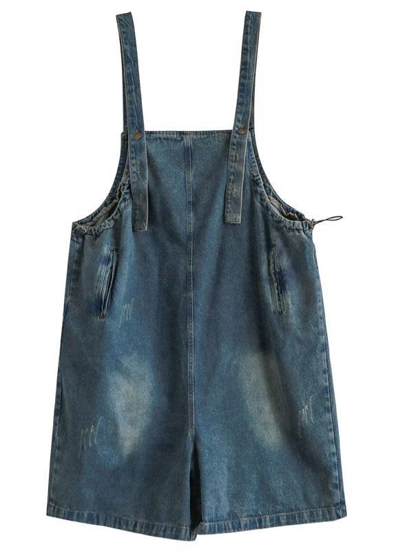 Dark Blue Retro Loose Wide Leg Crop Denim Romper