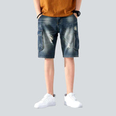 Dark cargo men denim shorts