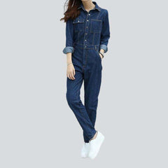 Dark loose women denim overall