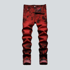 Dark-painted red men jeans