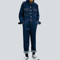 Dark wash unrubbed denim overall