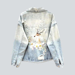 Deer embroidery women denim jacket