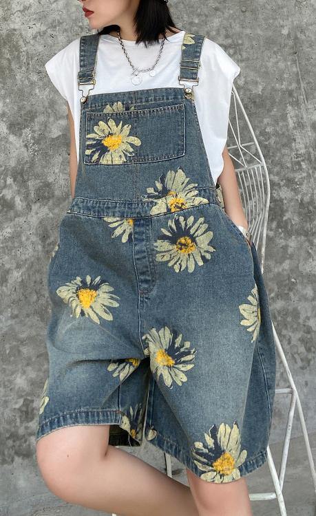 Denim Back Pants Thin Print Straight Tube Shorts