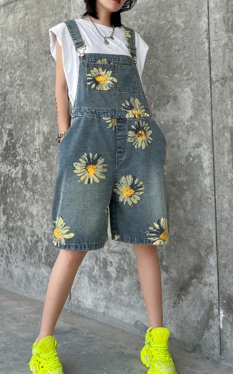 Denim Back Pants Thin Print Straight Tube Shorts