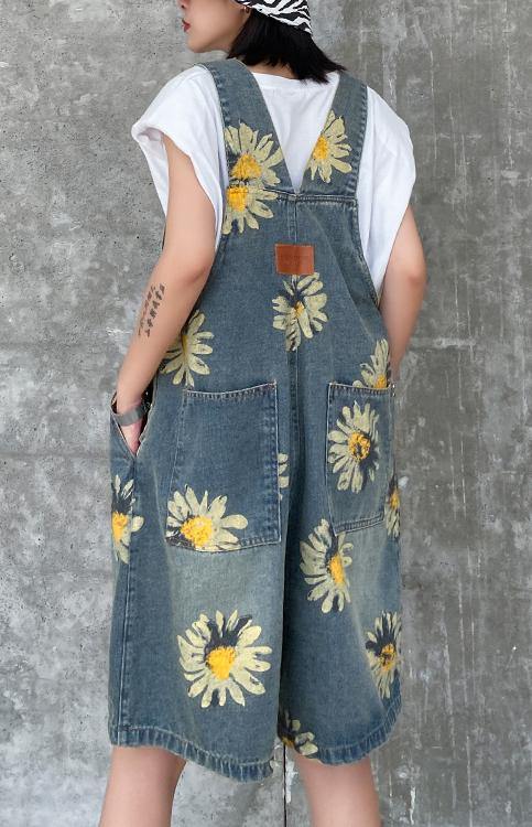 Denim Back Pants Thin Print Straight Tube Shorts