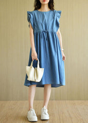 Denim Blue Loose Butterfly Sleeve Cotton Dress