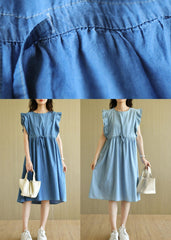 Denim Blue Loose Butterfly Sleeve Cotton Dress