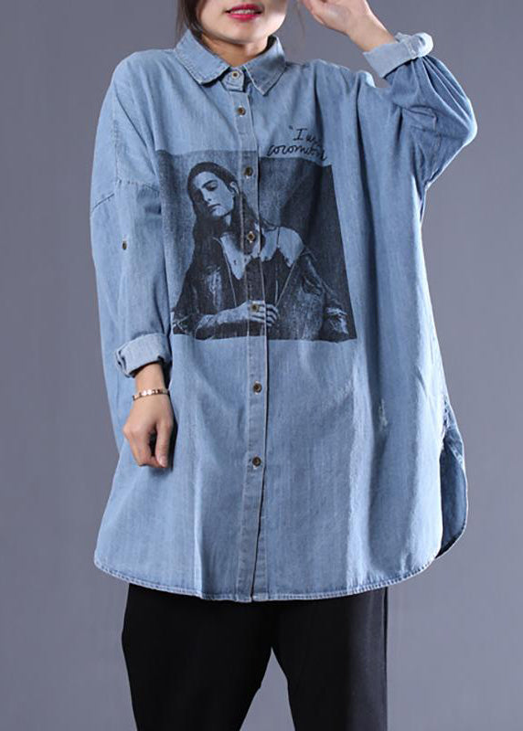 Denim Blue Loose Long Sleeve Shirt