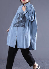 Denim Blue Loose Long Sleeve Shirt