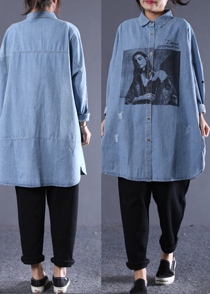 Denim Blue Loose Long Sleeve Shirt