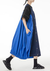 Jeansblaues Patchwork-Trägerkleid aus Baumwolle in Übergröße