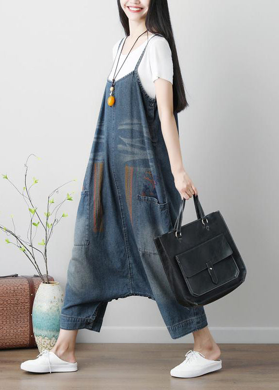 Denim Blue Casual Loose Jumpsuit