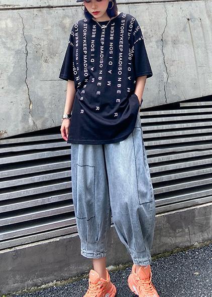 Denim blue pants thin section high waist nine points lantern harem pants