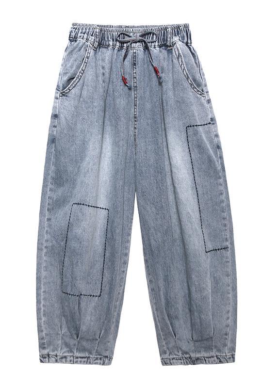 Denim blue pants thin section high waist nine points lantern harem pants