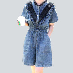 Denim overall shorts with ruffles