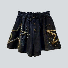 Diamond stars embellished denim shorts