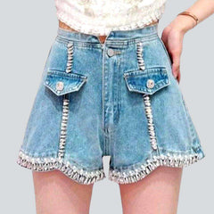 Diamonds embellished seams denim shorts