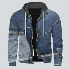 Jeansjacke mit Digitaldruck-Patchwork