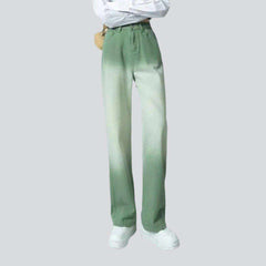 Dip-dyed green baggy women jeans