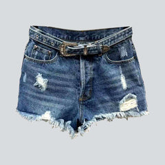 Distressed denim shorts with belt