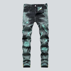 Distressed green men jeans