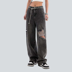 Distressed grey women baggy jeans