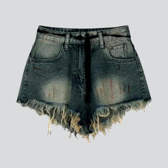 Distressed hem vintage denim shorts