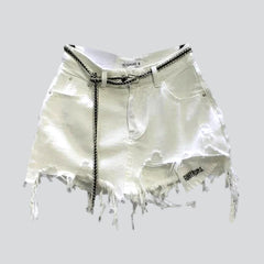 Distressed hem white denim skort