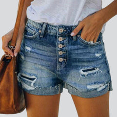 Distressed jeans shorts with buttons