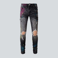 Distressed knees painted men jeans