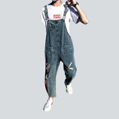 Distressed leg men denim jumpsuit