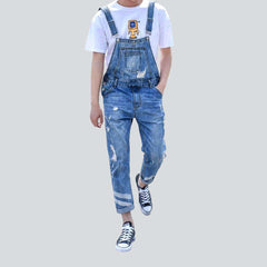 Distressed painted men denim jumpsuit