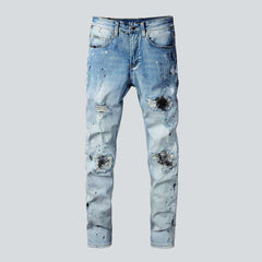 Distressed painted skinny men jeans