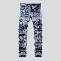 Distressed patchwork jeans for men