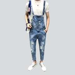 Distressed slim men denim jumpsuit